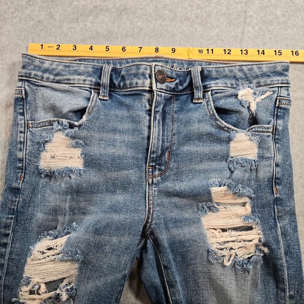 American Eagle Super Stretch Distressed Skinny Jeans Blue Size 8 Regular - Picture 5 of 9